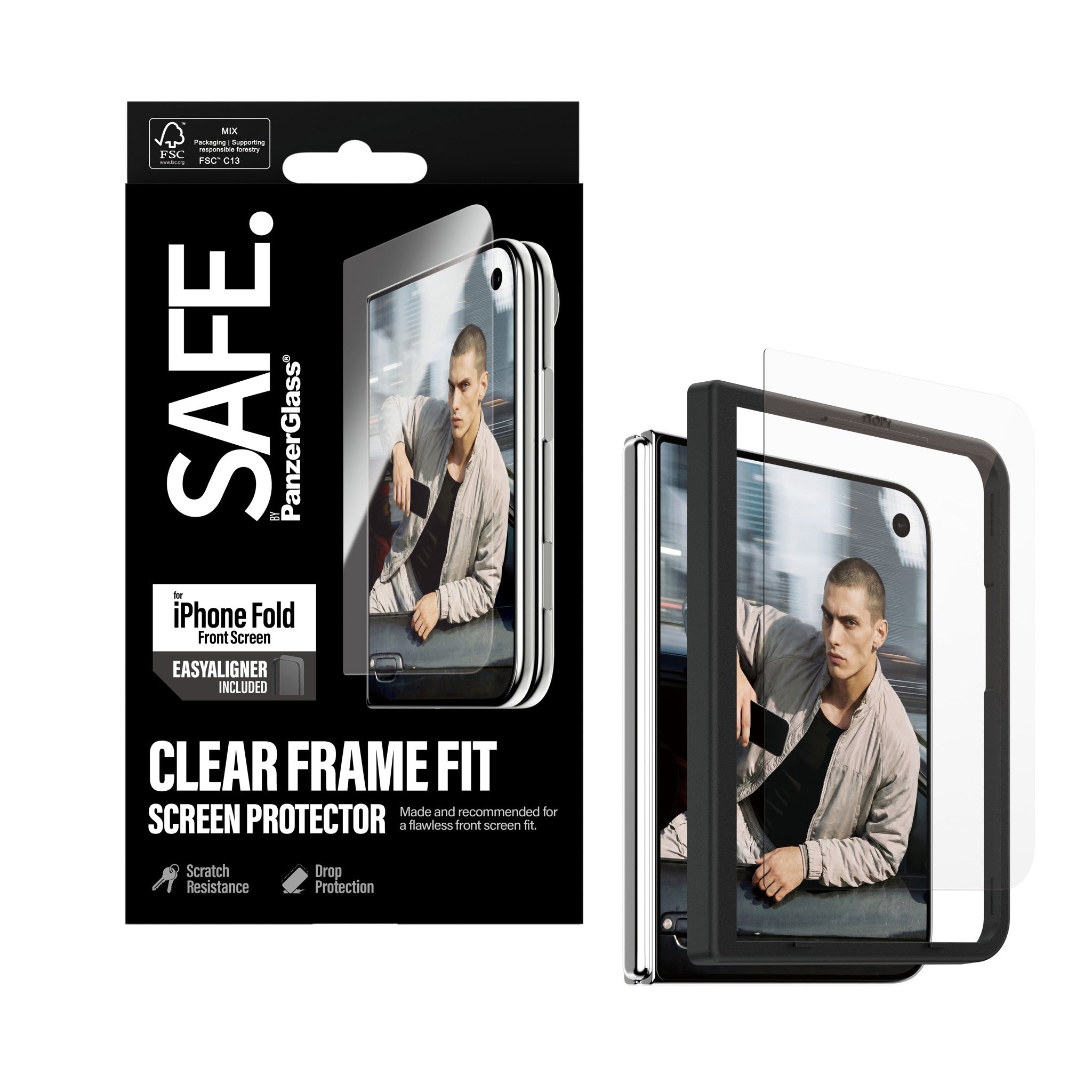 SAFE. by PanzerGlass® Frontskærm Skærmbeskyttelse iPhone 2026 Fold | FRAME FIT m. EasyAligner